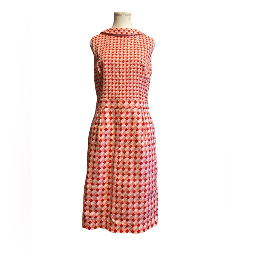 Boden Red and White Checkered Midi Dress